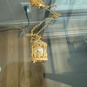 Gold-Tone Birdcage Pearl Pendant Necklace - Women Jewelry